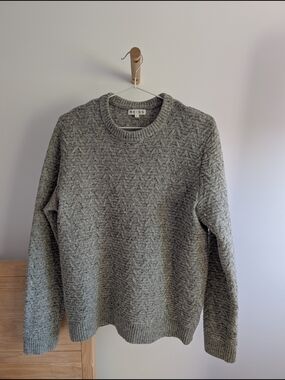 Reiss Woman's Heather Grey Patterned Crewneck Sweater